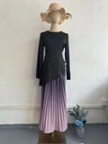 Autumn New Famous Wind Dye Repair Gradient Pressure Folding Long Dress Woman
