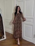 2024 New Chiffon Leopard-Print Lotus Sleeve Temperament Long Splicing Irregular Dress