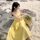 Yellow Bareback Strap Sling Sexy Dress Seaside Holiday Dress Waist And Ankle Beach Dress