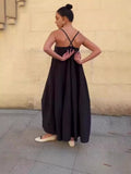 Summer New Fashion Leisure Sleeveless Solid Color Temperament Sling Dress