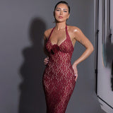 Autumn 2025 New Bag Hip Dress Fashion Style Style Style Hanging Neck Lace Long Dress Dress Woman DJPT