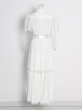 Black Rose Lace Stitched 2025 New Women's Summer Collar Short-Sleeved Long Solid Dress