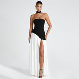 2025 New Solid Color Sleeveless Chest Open-Back Splicing Dress