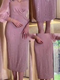 2025 Autumn New V-Neck Mesh Shalin Elegant Thin Lantern Sleeve Dress Woman