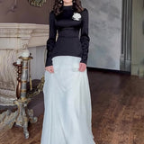 Women's Autumn Half-High Collared Velvet Decorated High-Waist Temperament Splicing Skirt