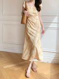 | 2025 Summer New Homemade Elegant [Yellow Rose] Yellow Jahua Short Sleeve Dress DJPT