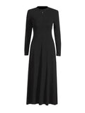 Famous Style Dress 2025 Summer New Round Collar Knitted Waist Solid Color Dress Woman