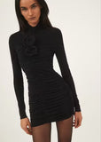 Autumn Glazed Three-Dimensional Flower Decoration Folds Sexy Body-Body-Bum Bag Skirt Skirt