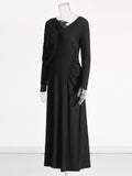 Temperament Commuting Style Dress 2025 Spring New V Collar Folded Asymmetric Waist Long Dress