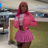 Casual Short Knit Print Long-Sleeved Baseball Uniform Women Summer Women Sexy Hot Tat Dress DJPT