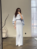 New Solid-Colored Set Of Fassing Bat Shawl Temperament Waist Long-Sleeved Dress