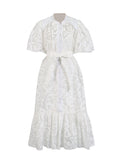 Vintage Elegant Dress 2025 Summer New Single-Rebutted Embroidered Printed Dress With Short Sleeve Dress Woman