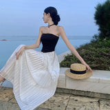 Temperament Sexy Shoulder Dress Women Summer New Beach Vacation Bra Splicing 100 Folds