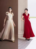 2025 V-Neck Shoulder Three-Dimensional Flower Design Short-Sleeved Dress Dress