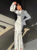2025 Gentle Wind Small Fresh Flowers And Leaves Side Long Repair Dress