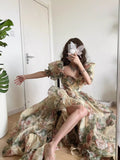 Yellow-Bottomed Colorful Rose Wedding Dress 2025 New Dress Dress Dress Dress HZ0628