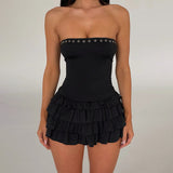Breast Sexy-Back-Back Cake Dress Dress Female Temperament Hot Girl Super Short Dress DJPT