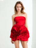 Wind Brao A-Shaped Dress 2025 Spring New Party Dress Three-Dimensional Rose Big Flowers Splicing Dress Dress Woman