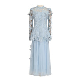 Famous Wind 2025 New Heavy Industry Embroidered Water-Soluble Flower Single Buckle Top + Folded Skirt Dress Suit Woman