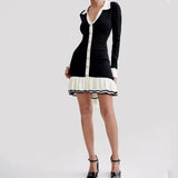 Women's Autumn Collar Bumpy Long-Sleeved Knitted Long-Sleeved Skirt High-Waisted Loaf Skirt