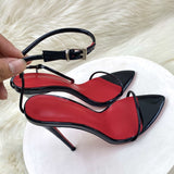 Word With Fashion Sandals Women's Fine And Summer Black Pointed High Heel Buckle With Exposed Toe Women's Shoes High Quality Shoes