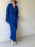 New Printed Round-Necked Long-Sleeved Dress Fashion Waist-Hanging-Sense-Sense-Sense-Snender Dress Suit