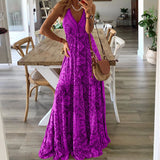 2025 Bohemian New Sling Dress High-Waist V-Neck Print Floral Dress Women's Dress DJPT