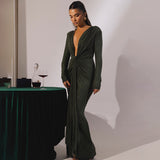 And Winter Fashion Sexy Deep V Tie Ribbon Dress New Babes Open Fork To Repair Dress HZ0628