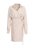 Korean Fashion Dress 2025 New V Tie Collared Waistband High-Grade Slim Long Dress Woman