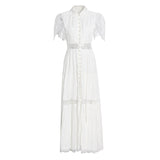 Black Rose Lace Stitched 2025 New Women's Summer Collar Short-Sleeved Long Solid Dress