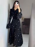 Middle East 2024 Spring New Lotus Leaf Sleeves To Close The Waist And Crushed Flowers Gentle Wind Dress Dress