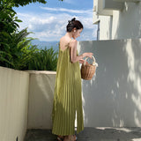 Red Seaside Holiday Sling Dress Women's Summer 2024 New Temperament Loose 100-Folded Long Dress Super Fairy
