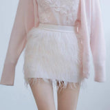 2024 New Lace Embroidered Cardigan Vest Feather Dress Tender Gentle Romantic Three-Piece Set