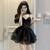 A line Spaghetti Straps Chiffon Black Holiday Dress Birthday Dresses Birthday Outfits SD1237