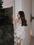 Shoulder Strapped With Long-Sleeved Dress Women's Early Autumn French White Short Dress Design Feel Waist Temperament A-Character Skirt