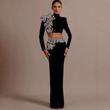 Flower Diamond Set Dress Banquet Femininity Fashion Elegant High-End Felt Banding Evening Dress