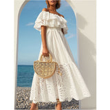 Summer Australian Niche Tide Brand Goddess Word To Lead The Lotus Leaf Side Embroidery Hollow Big Fairy Gas Holiday Dress