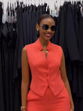 Suit With Orange Suction Loose Large Size Sleeveless Broad Leg Two-Set