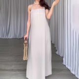 Women's Summer Slings Square Sleeveless Temperament Stylish Simple Straight Fork Skirt