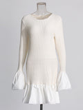 Elegant Style Dress Women's 2025 Spring New Simple High-End Collar Collar Horn Sleeve Knitted Pure Color Skirt