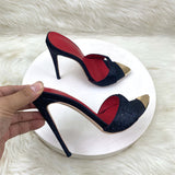 Sandals 12CM Pointed Fine And Black Water Drill Women's Shoes Banquet Famous High Heels High Quality Shoes