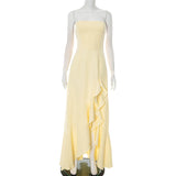 Women's Summer New Sexy Chest-Width-Back Strap Lotus Leaf-Side Dress DJPT