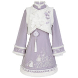 Design New Purple Cloud Rabbit Han Dress Women's Clothing Mane Dress Suit Autumn And Winter 8567