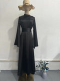 2024 New Large Swing Sleeves To Close The Waist Thin Solid Color Long Sleeve Design Feel Dress