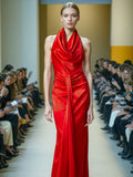 Temperament Sexy Dress 2025 New Fashion Show-Back High-End Autumn And Winter Solid-Colored Long-Tail Dress Dress Dress Woman