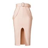 High-Waisted One-Step Skirt Tight-Lex-Force Pack Hip Belt Button Bandage Half-Dress Sexy Open Skirt
