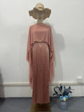 Autumn New Pink Folding Temperament Waist Long-Sleeved Dress Suit Woman