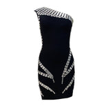 Sexy Slanted Shoulderless Banded Dress Heavy Industry Nail Bead Party Dress Dress