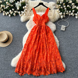 A line Straps Orange Lace Holiday Dresses Midi Length Women's Dress SD1273