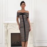 One-Word Shoulder Streak Splicing Banded Dress Party Dress